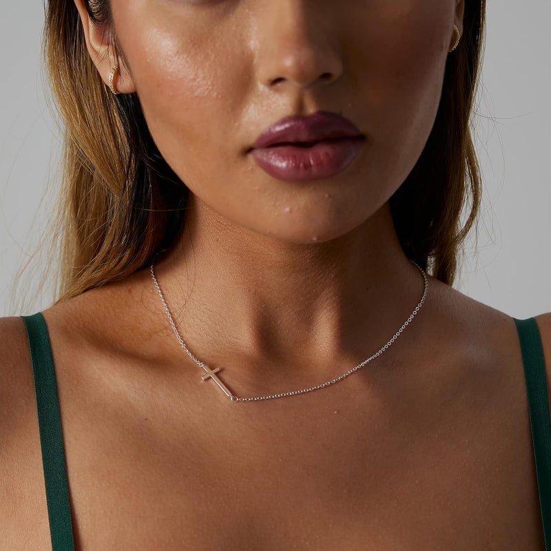 VIROMY Gold Cross Necklace for Women 14K Gold Plated Cute Sidways Cross Pendant Choker Necklaces Simple Trendy Everyday Jewelry for Women - Image 4